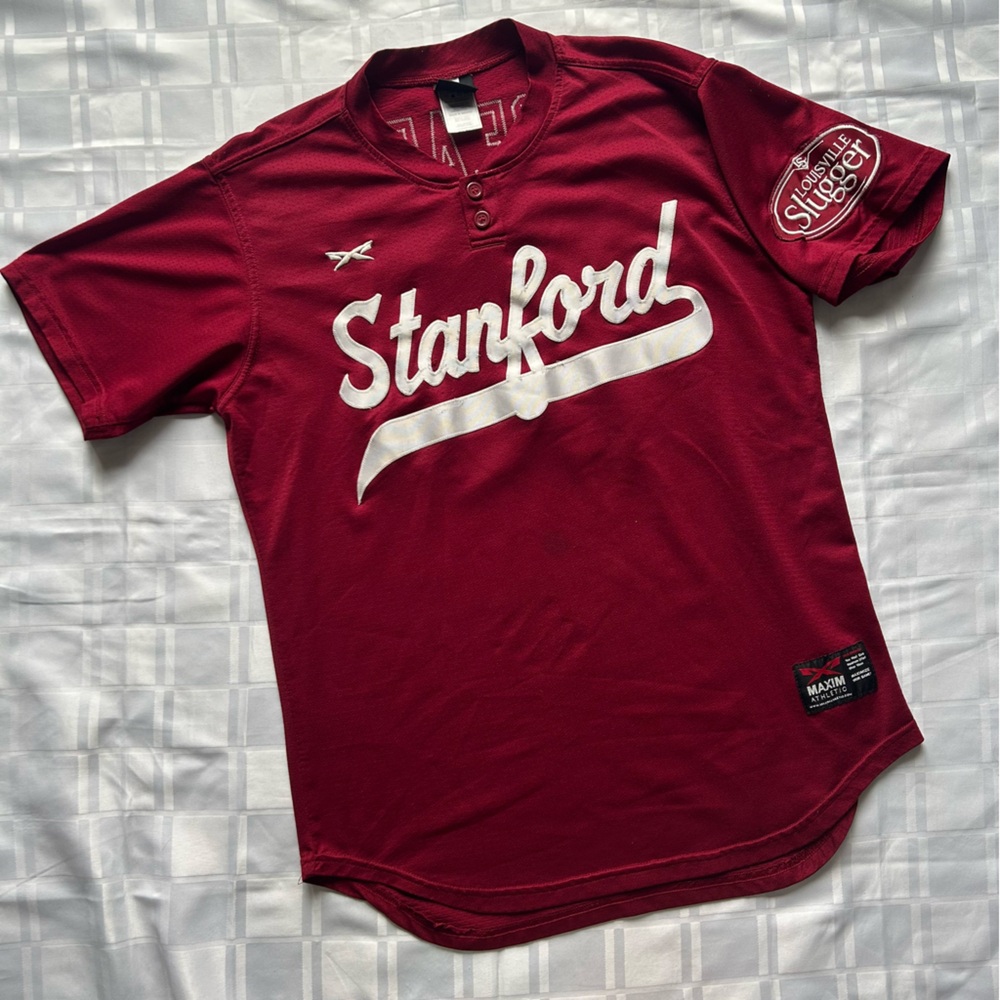 Maxim Stanford Cardinals Team Script Logo Baseball Jersey with Spears 19 Marking